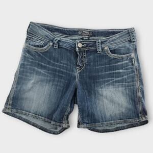 Silver Jean Co. Shorts Women's 16 Suki Flap Short Blue Denim thick stitch